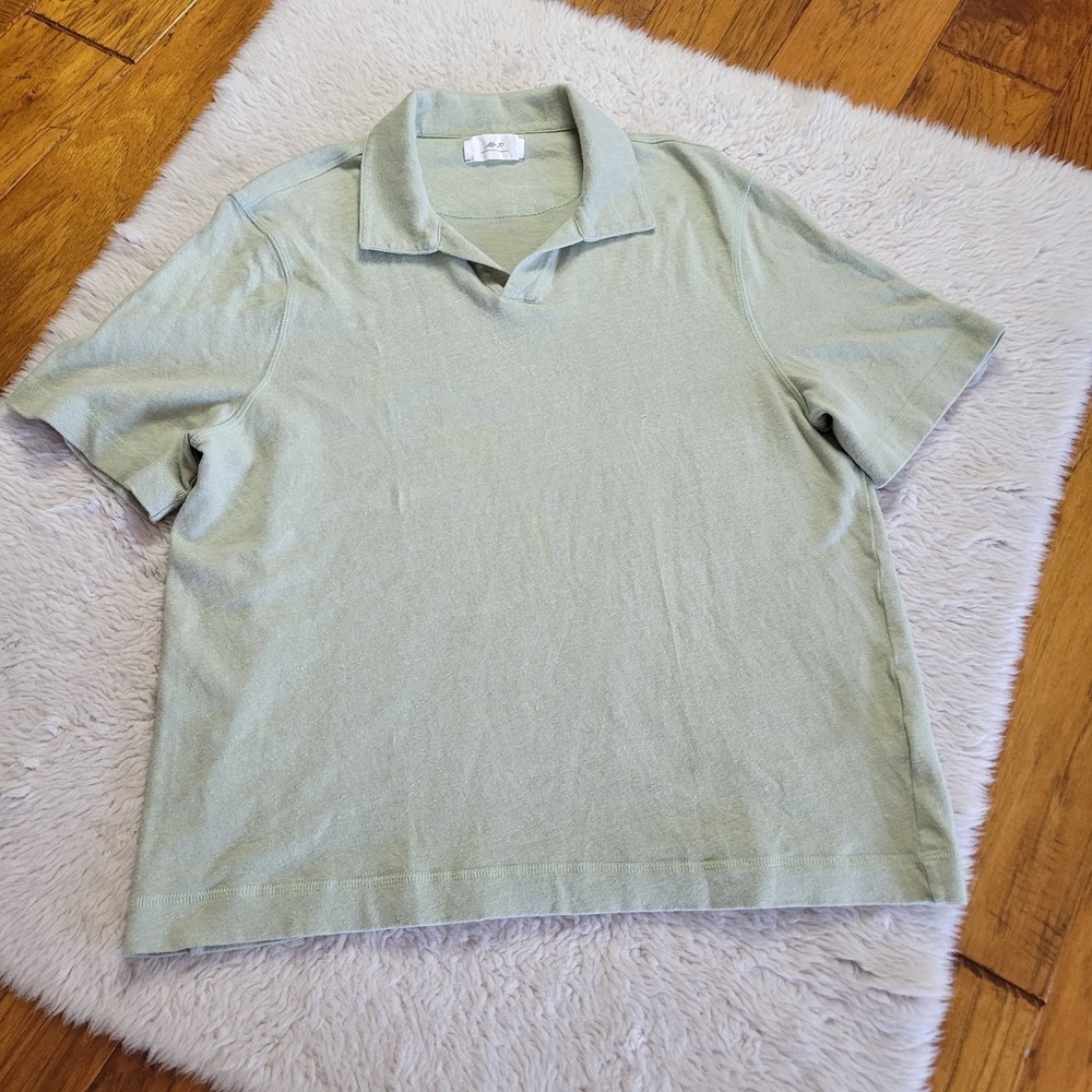 Mr P Polo Sweater Camp Collar Men's XXL Linen Organic Cotton Green